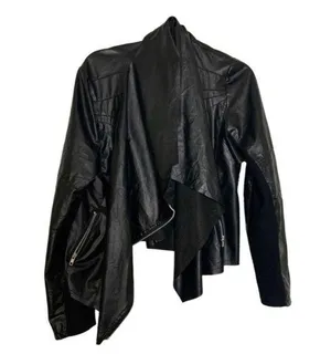 2X pLeather crop zip up long sleeve blouse thumbnail 1