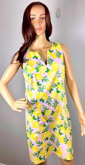 Cynthia Rowley Pink Lemon Print Dress Stretch‎ Sleeveless Sheath Womens Sz 6 thumbnail 1