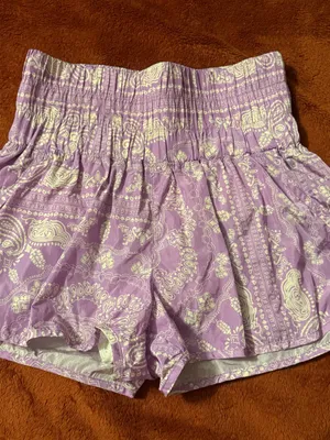 Free People Lavender Paisley High-Waist Smocked Shorts thumbnail 1