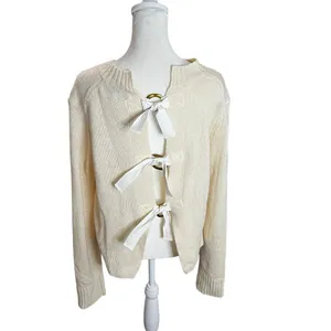 Derek Lam 10 Crosby Cashmere Linen Open Back Bow Sweater Cream M thumbnail 3
