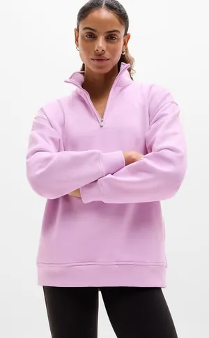 New Athleta M Forever Fleece 1/4 Zip Sweatshirt Fleur Pink Medium Regular thumbnail 1