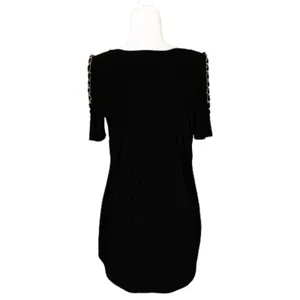 Coco Bianco Top Black Cold Shoulder Gold Chain Strap Detail Top Size Medium NEW thumbnail 3