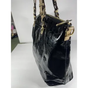 Michael Kors MK Logo Black Tote Bag Zip Gold Beige Straps Dust Bag thumbnail 6