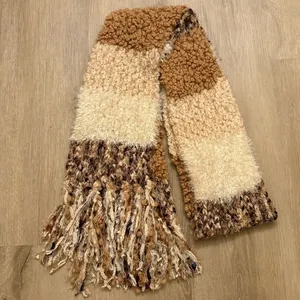 Cejon Brown Beige Textured Knit Fringe Winter Scarf Cozy thumbnail 1