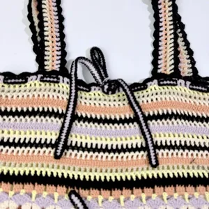 Ulla Johnson Zita Tank Honey Crochet Peplum Top Cotton Striped Multi Size P thumbnail 10
