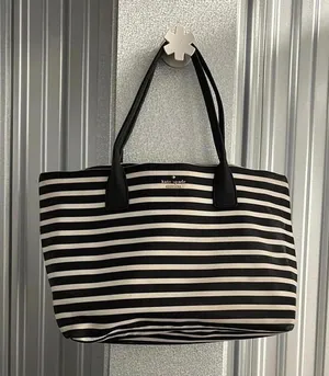 Kate Spade Black and White Striped Nautical Minimal Neutral Tote Handbag Purse thumbnail 1