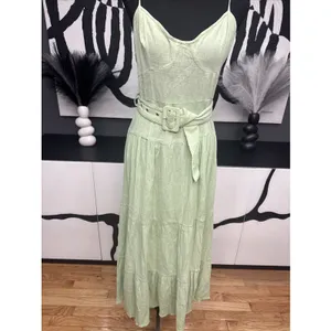 ASOS DESIGN Green Linen Blend Midi Dress Women's US 6 Belted Sundress Boho thumbnail 2