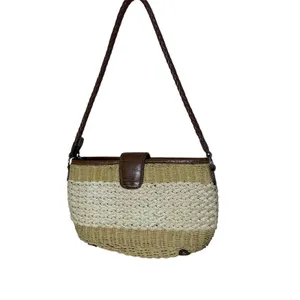 Vintage Coldwater Creek Woven Straw Shoulder Bag Brown Heart Medallion thumbnail 9