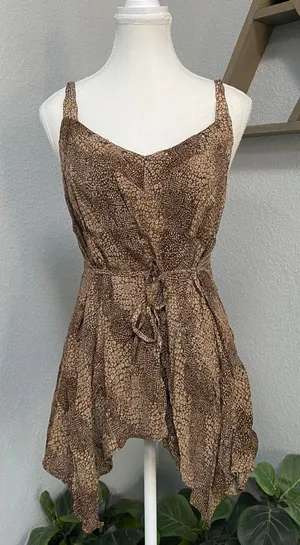 Maternity Brown Graphic Print Tie Sleeveless Tank Blouse Y2k Boho Fairy Grunge thumbnail 1