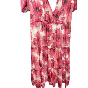 Mimi Chica Pink Floral Poppy Tiered‎ Midi Dress Metallic Accents Sz XL thumbnail 9