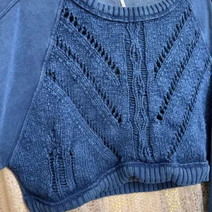 Free People Navy Blue Sweetness Sweatshirt Cropped Knit Slouchy Large thumbnail 4