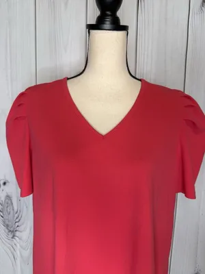 Jodifl Womens Sz Large Coral V-Neck Puff Sleeve Blouse Top thumbnail 2