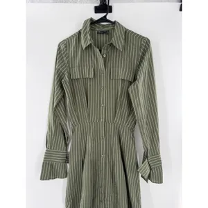 ASOS Shirt Dress Olive Green Pinstripe Maxi SZ 0 Safari Scandi Utility Military thumbnail 3
