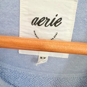 Aerie Sweatshirt Crewneck Medium Blue Fleece Knit Texture Oversized Cozy thumbnail 7