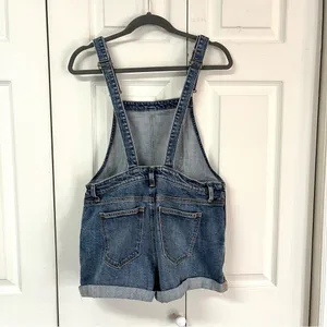 Old Navy Denim Distressed Shortalls Jean Cuffed Short Bib Overalls Size Small thumbnail 8