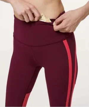 Lululemon Zip the Line Crop Leggings Burgundy Pink Stripe Zippers Size 6 thumbnail 1