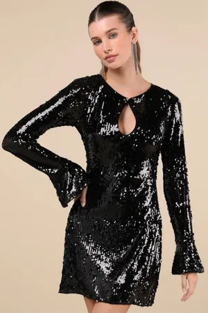✨ Lulus‎ Fabulous Sparkle Black Sequin Cutout Long Sleeve Mini Dress Small ✨ thumbnail 1