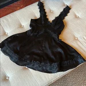 Urban Outfitters Black Satin Lace Trim Mini Dress Size Small thumbnail 6
