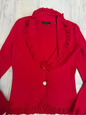 BCBGMaxAzria Vibrant Red Ruffle-Trim Cardigan thumbnail 2