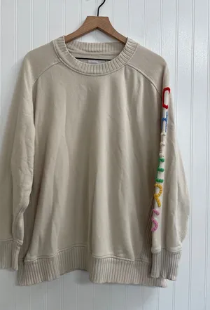 AERIE “Cheers” Down-To-Earth Sweatshirt in Soft Oat Size M thumbnail 1