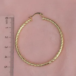 Elegant Gold Hoop Earrings 18K Gold Filled Twist Cut Hoop 50MM thumbnail 5