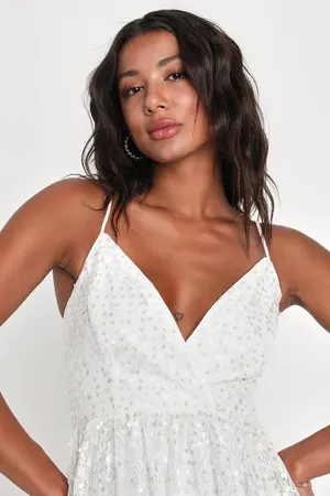 Lulus Dreamy Drama White Lace Sequin A-Line Midi Dress thumbnail 2