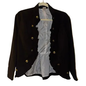 APOSTROPHE Military Chic Ruffle Blazer in Black with Gold Buttons Size Large New thumbnail 2