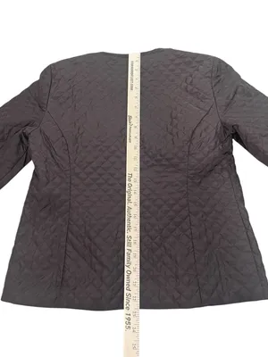 Chico's Collarless Quilted Dark Brown Full Zip Jacket thumbnail 5