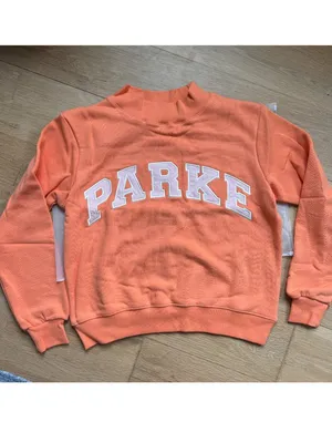 PARKE Varsity Mockneck Sweatshirt Creamsicle Orange + Rose Pink Small/Medium NWT thumbnail 2