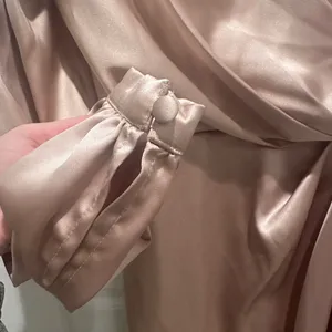 Revelry Vera Satin Bridesmaid Dress Long Sleeve Champagne Taupe Sz 8 Formal Gown thumbnail 7