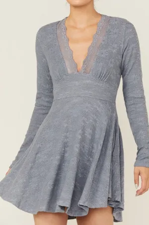 FREE PEOPLE WOMEN'S ALL YOURS LONG SLEEVE MINI DRESS - Light Blue - XS - NWT thumbnail 1