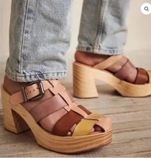 Free People Bellevue Clogs Wood Platform Shoes Sandals Size 38 / 7.5-8 thumbnail 1