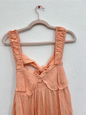 Free People Blissful Breeze Gauzy Cotton Linen Orange Mini Dress Women's M thumbnail 5