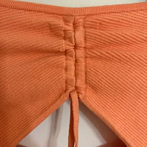 American Eagle Womens Ribbed‎ Long Sleeve Cutout Crop Top Coral Orange Large thumbnail 9