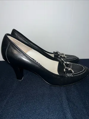 Anne Klein Black Leather Loafers with Silver Chain Accent 9 1/2M thumbnail 4