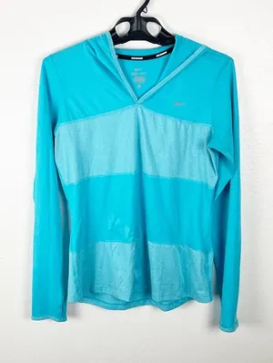 NIKE Teal Dri Fit Long Sleeves Hoodie Top Large Running Hiking Workout Casual thumbnail 1