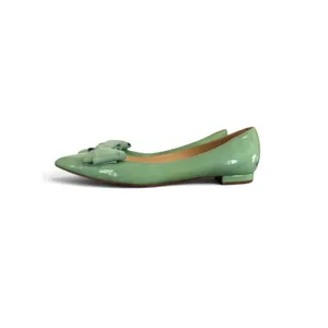Saks Fifth Avenue Mint Green Patent Leather Bow Pointed Toe Flats Italy 10B thumbnail 4