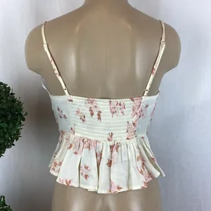 Free People Ivory Floral Print Sleeveless Cropped Corset Peplum Boho Top XS thumbnail 3