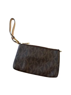 MICHAEL KORS Brown Logo Saffiano Leather Wristlet Zip Clutch Bag thumbnail 6