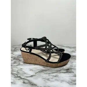 Fergalicious Mimic Wedge Sandals Women 6.5 Black Rhinestone Strappy Platform thumbnail 5