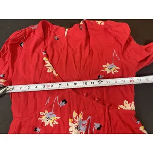 Free People Red Floral Wrap Dress Women’s S Bell Sleeve Boho Mini Dress thumbnail 11