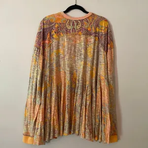 Free People Orange Pink Paisley Oversized Loungewear Long Sleeve Shirt Medium thumbnail 6