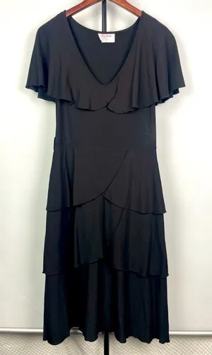 Leona Edmiston Frocks Black Tiered Ruffle Layered‎ Short Sleeve Dress thumbnail 1