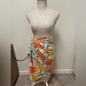 Orange 🍊 Citrus Patterned Scarf Sarong Wrap thumbnail 4