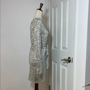 Bebe Silver Asymmetrical Sequin Bodycon‎ Dress thumbnail 5