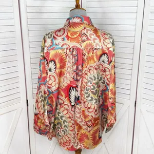 Jodifl Boho‎ Printed Satin Button Up Blouse Shirt Orange Multi Large thumbnail 5