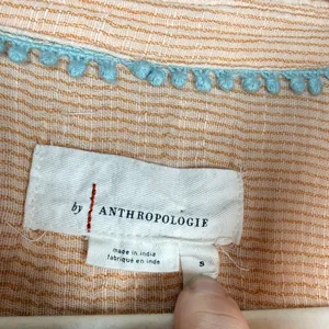 Anthropologie Orange Peach Cotton Gauze Bib-Front Popover Long Sleeve Shirt S thumbnail 9
