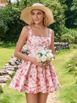 Floral Corset Mini Dress Square Neck thumbnail 6