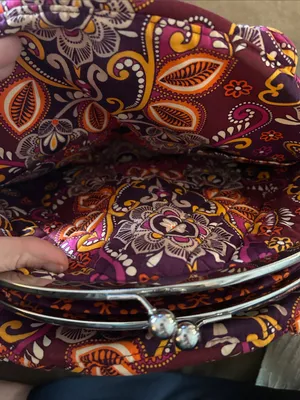 Vera Bradley Quilted Kiss Lock Frame Satchel Purple Pink Floral Paisley Shoulder thumbnail 6