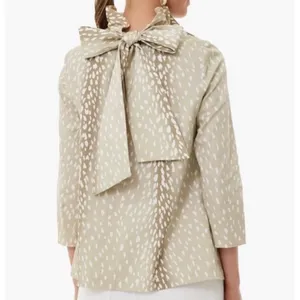 Tuckernuck Faye Antelope Deer Print Blouse M Ruffle Collar Bow Tie Swing Top thumbnail 3